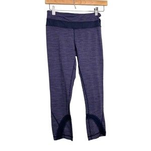 Lululemon Crop Legging Womens Sz 4 Purple Stripes Mesh Capri Pants Running